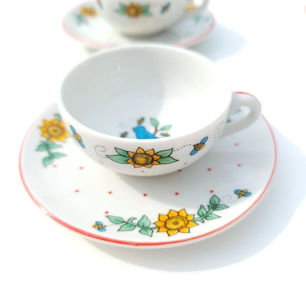 VTG Mary Engelbreit Neiman Marcus Childrens Tea Set Floral Teddy Bears Porcelain
